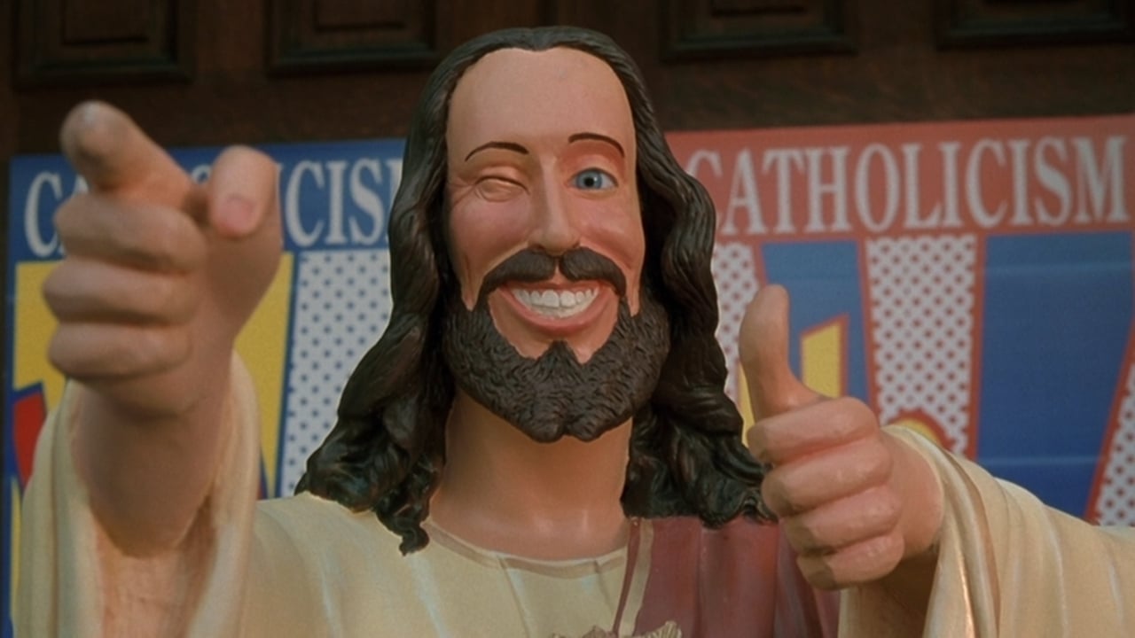 A close up of Buddy Jesus from the film Dogma