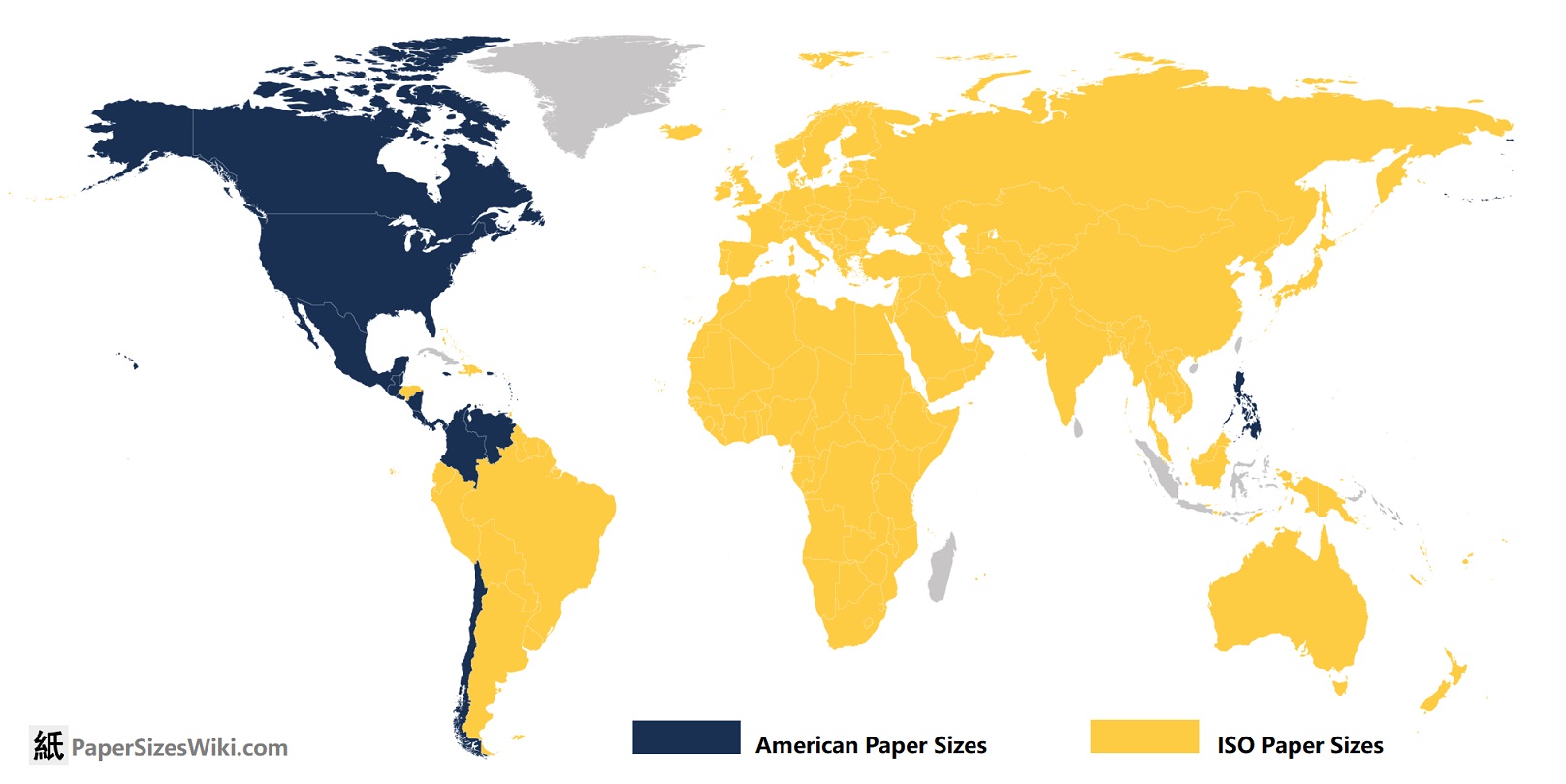 map of which countries use iso 216. guess which one just had to be different