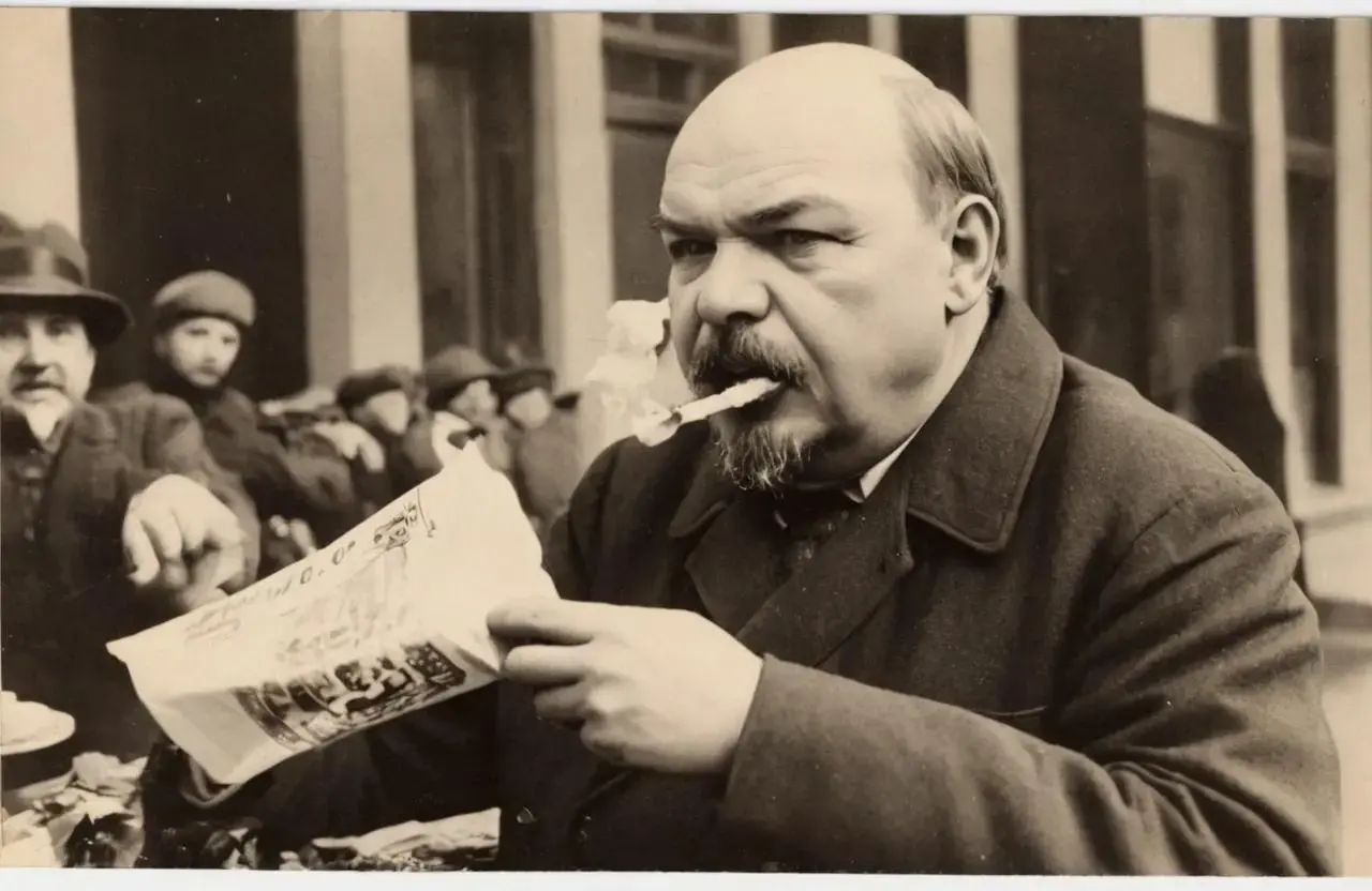 Image with seed 204952711 generated via AI Horde through @aihorde@lemmy.dbzer0.com. Prompt: A souvenir postcard, Lenin eating popcorn ###, lowres, cropped, cgi, pixelated, padding, border