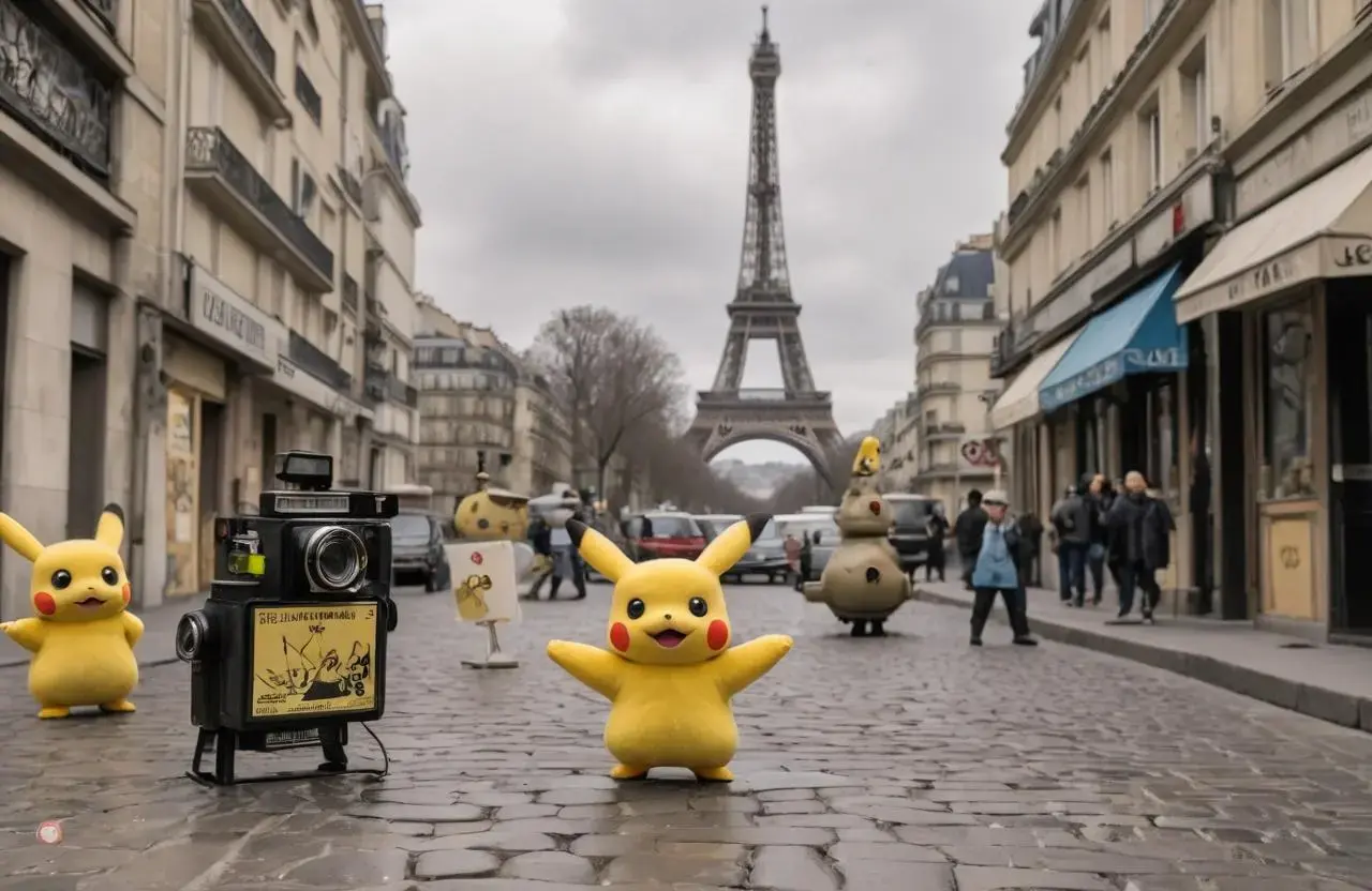 Image with seed 3469485750 generated via AI Horde through @aihorde@lemmy.dbzer0.com. Prompt: A souvenir postcard, a scene set in the street of  paris, the eiffel tower in the background, several surveillance videocameras are on the walls, the subject is a single surprized nazi pikachu dressed in a Nazi uniform ###, lowres, cropped, cgi, pixelated, padding, border