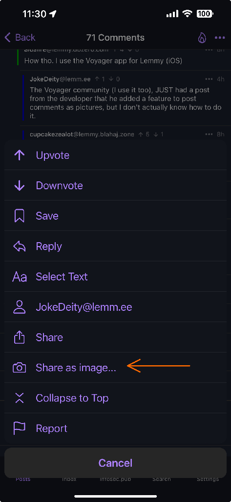 comment context menu